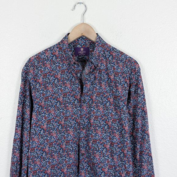 Liberty London Men's Button up Shirt Floral Print Blue multi sz 15 - Picture 2 of 8